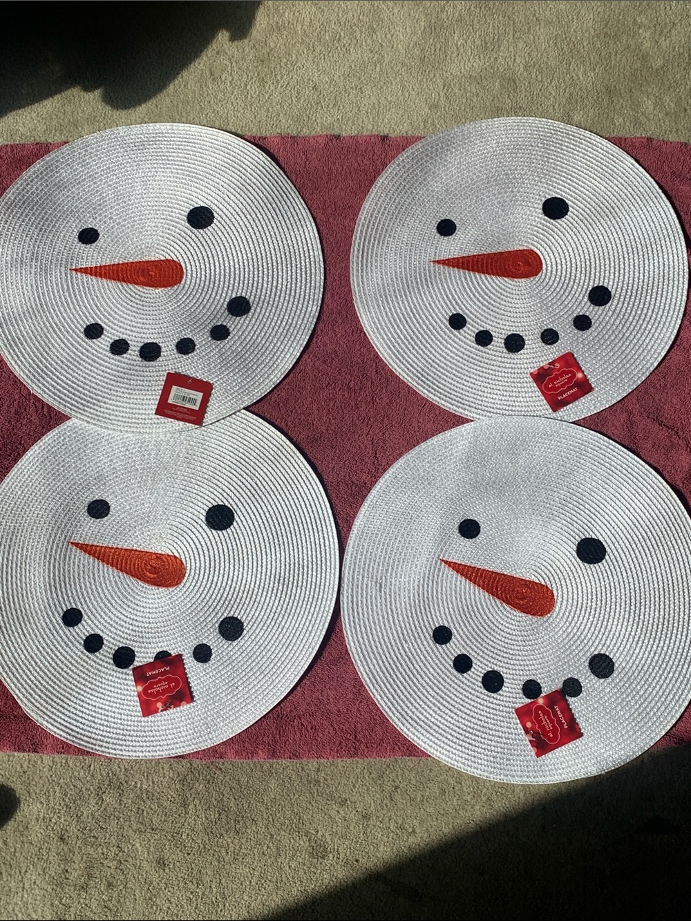 St. Nicholas Square White Snowman Face Placemats with Orange Carrot Noses